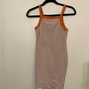Forever 21 Orange and‎ White Striped Midi Dress Medium